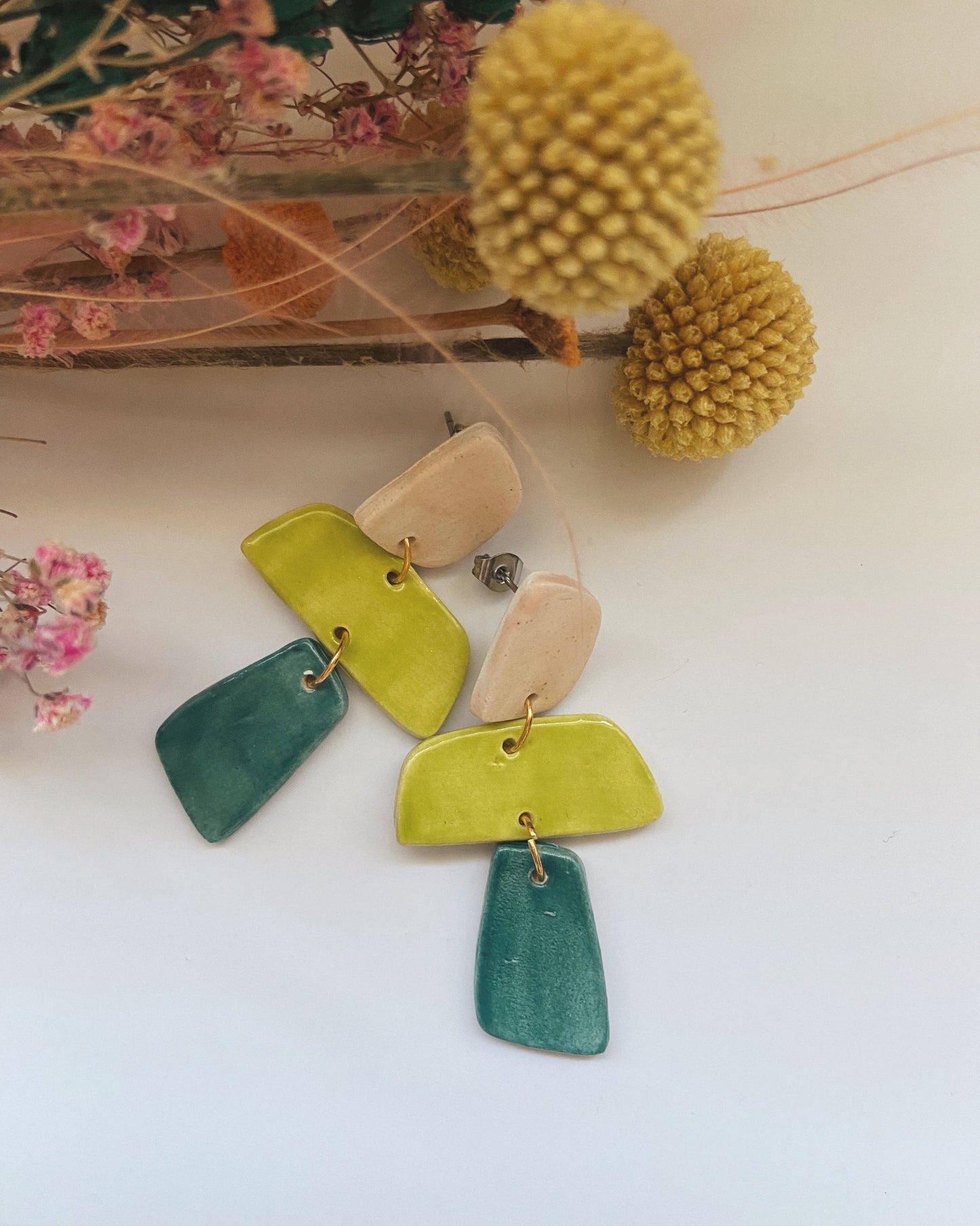 Tiff Hand Cut & Glazed White Earthenware Dangle Earrings