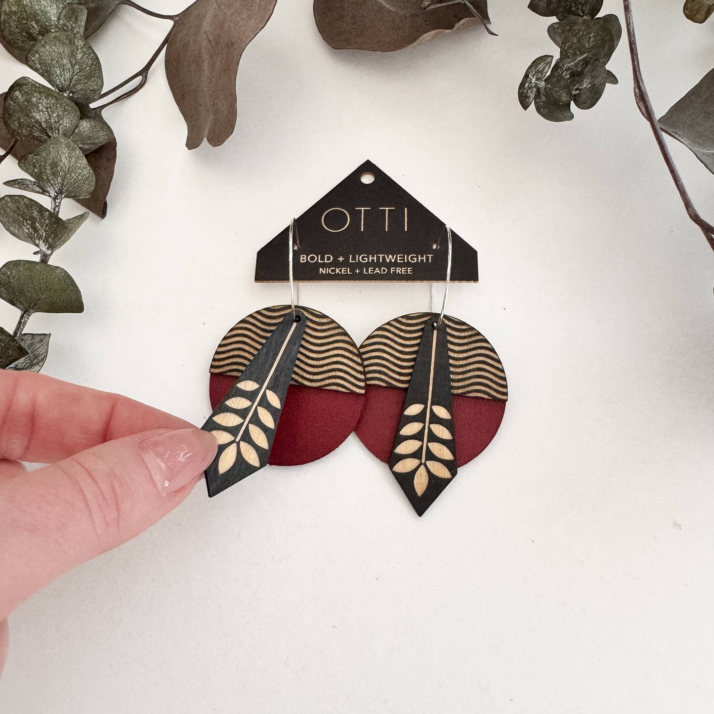 Architectural Leather + Birch earring: GEO Floral Waves