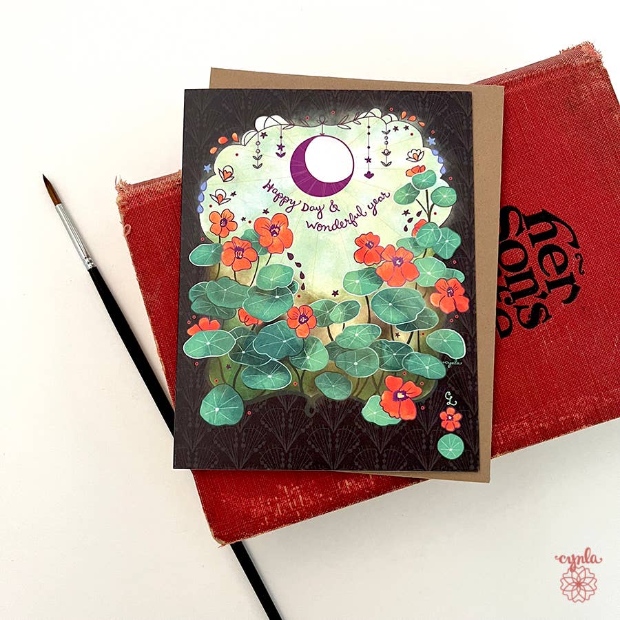 Moon Garden Nasturtiums Greeting Card