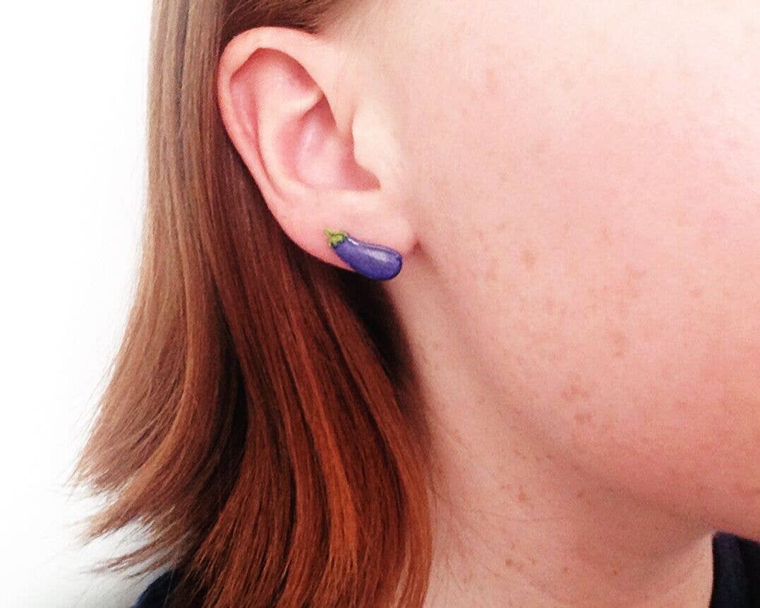 Eggplant Purple Vegetable Earrings