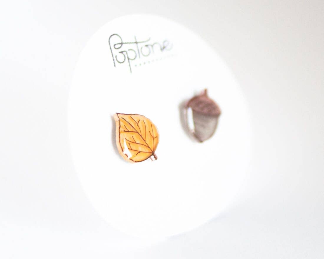 Aspen Leaf + Acorn Mismatched Stud Earrings