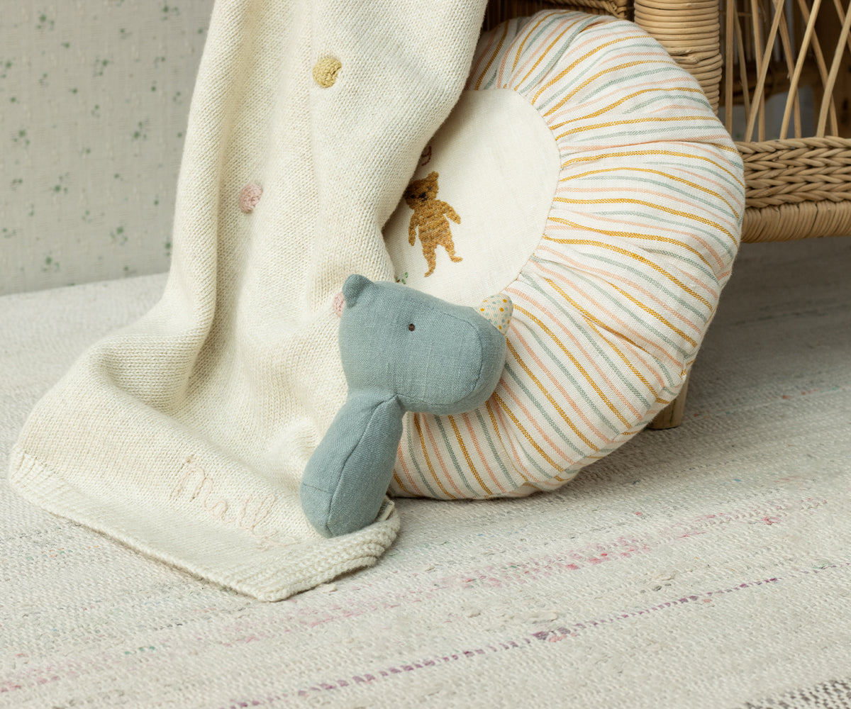 Lullaby Friends Rhino Rattle in Dusty Blue
