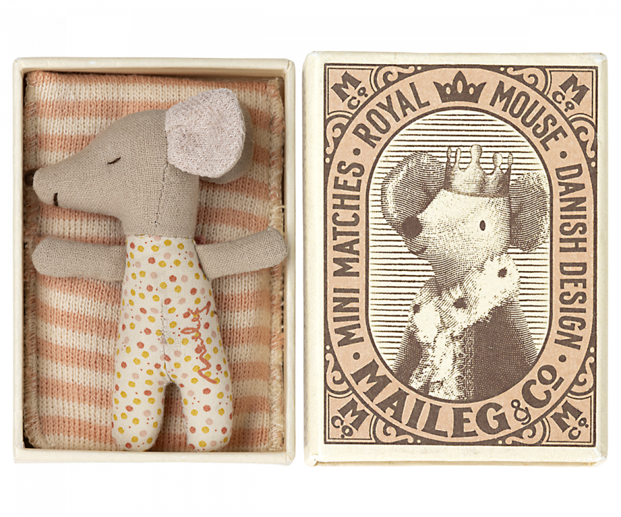 Sleepy/Wakey Baby Mouse In Matchbox - Light Rose