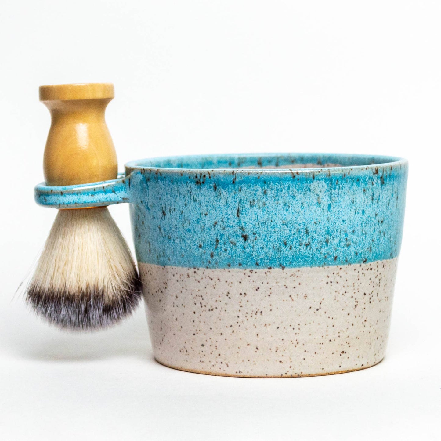 Light Blue Shave Bowl - Handthrown in Ohio, Ceramic & brush