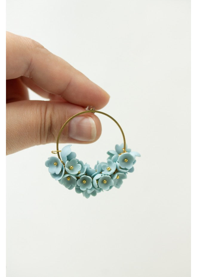 Handmade Light Blue Floral Hoop Earrings