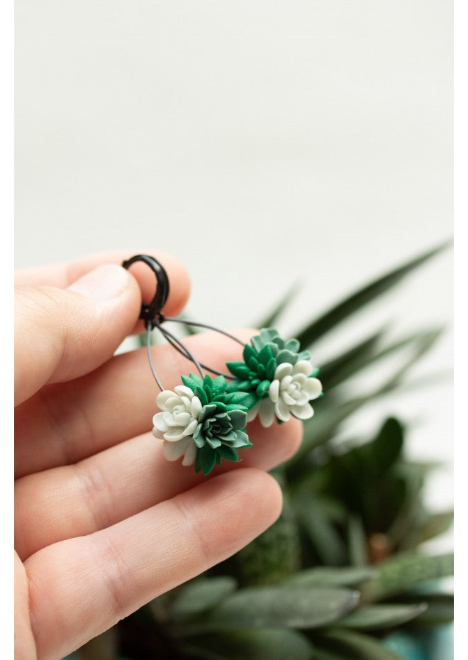 Green Succulent Drop Earrings
