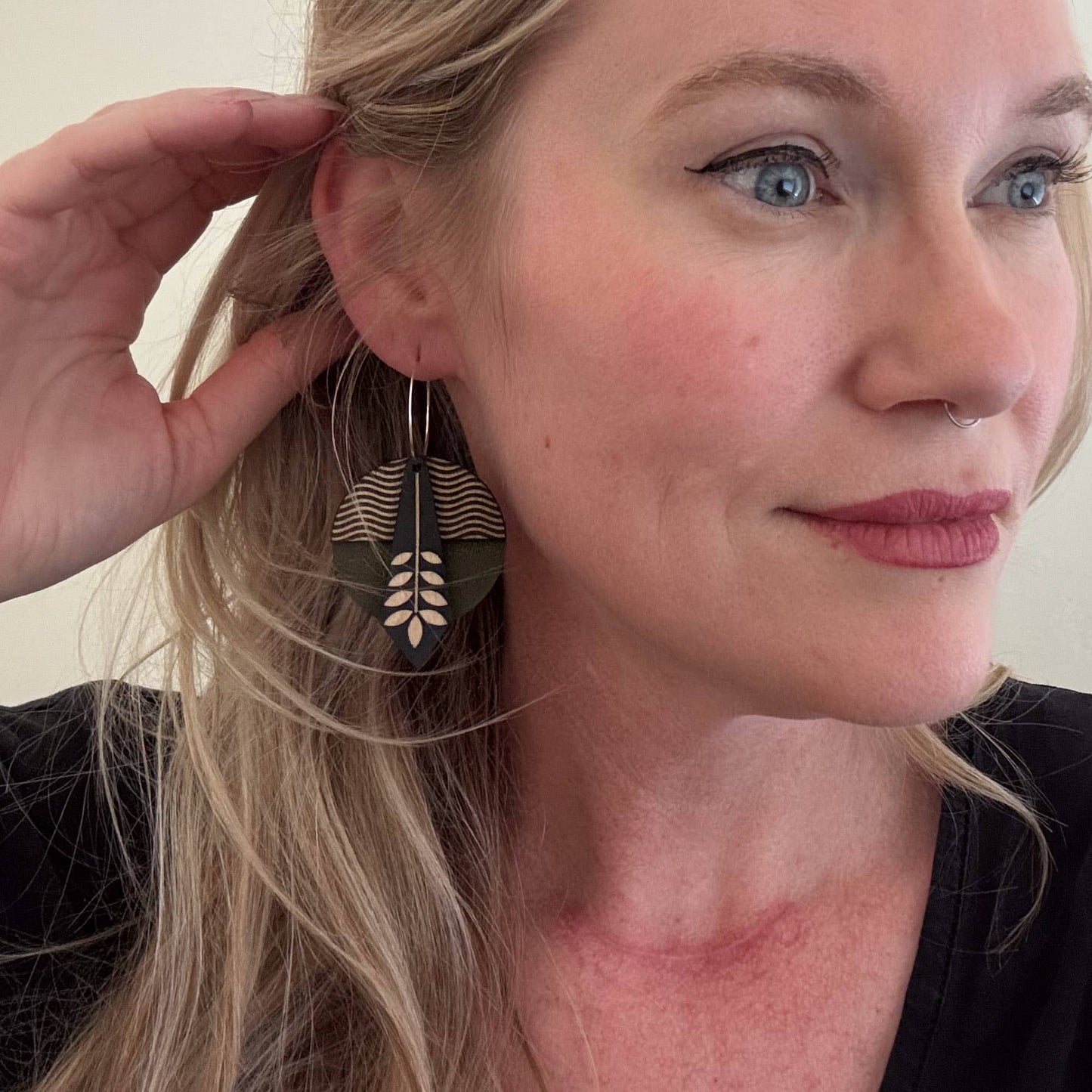 Architectural Leather + Birch earring: GEO Floral Waves