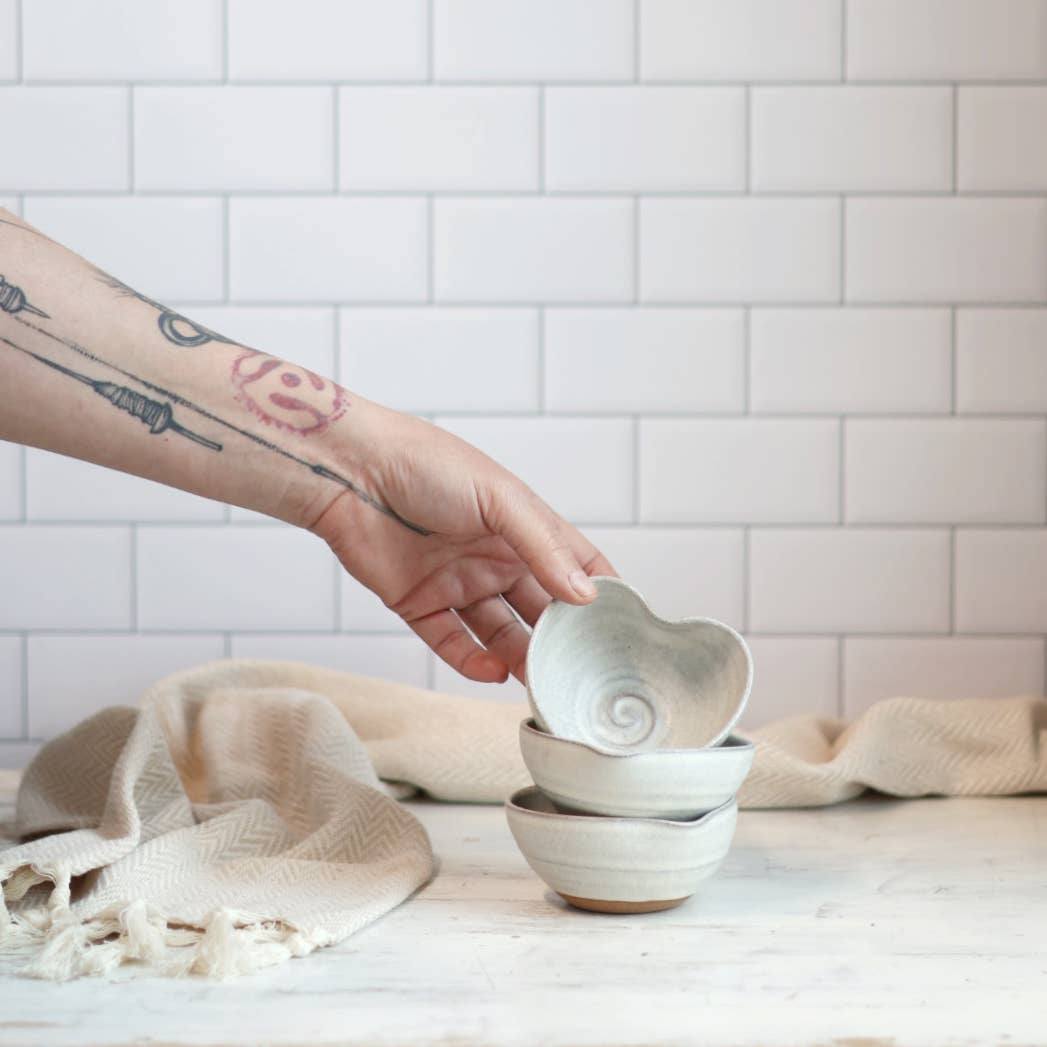 Handmade Heart-Shaped Small Bowl in Cream