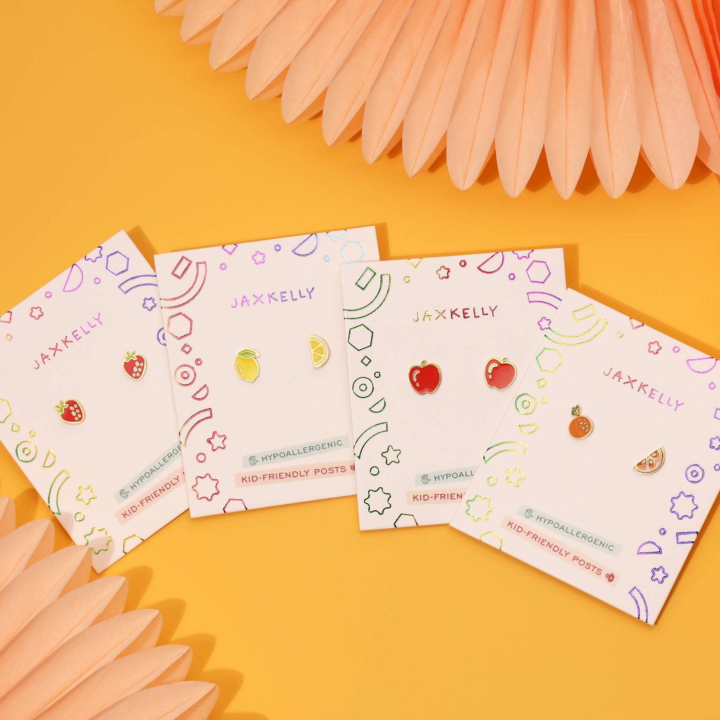 Orange Enamel Flat Back Kids Earrings