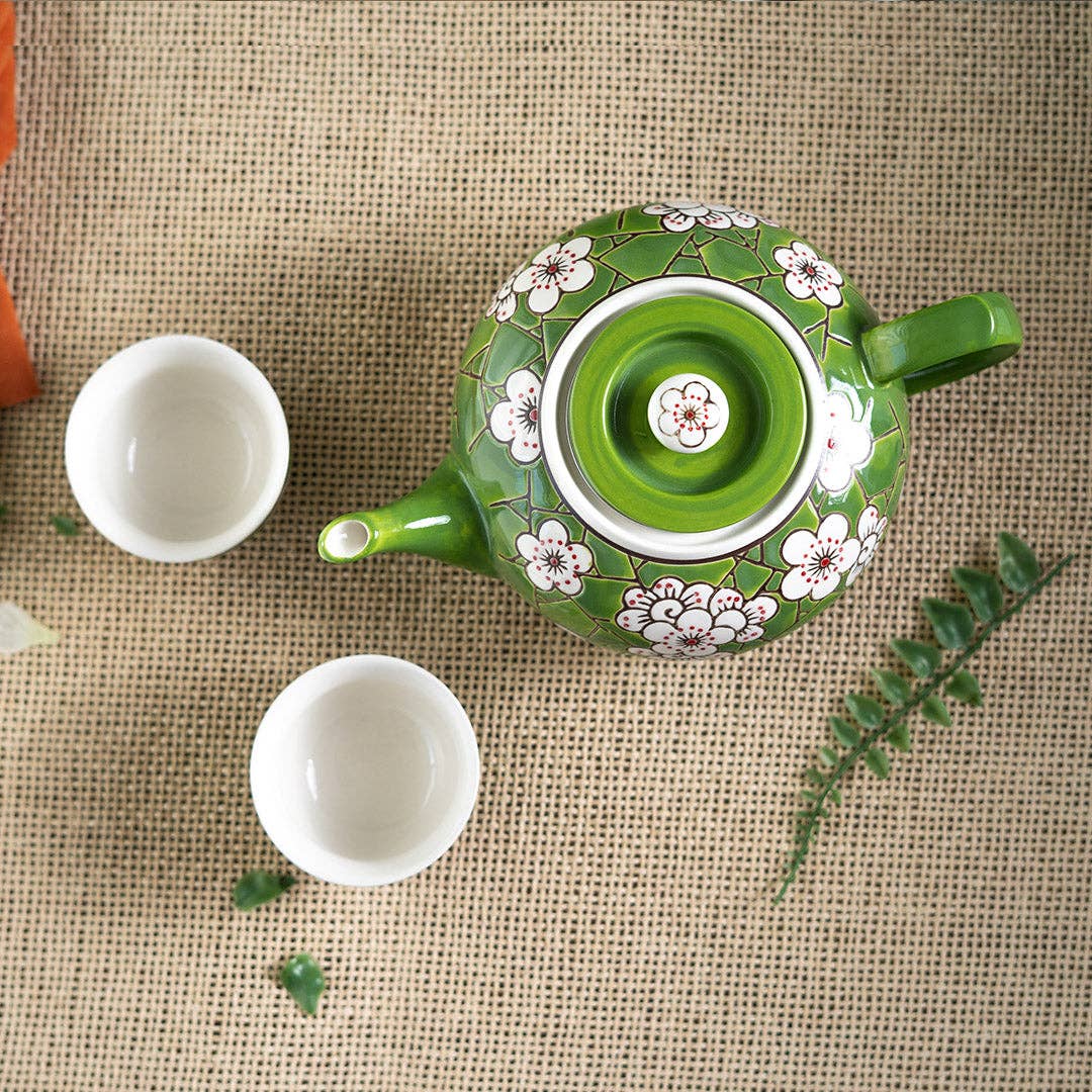 Ume Plum Blossoms Green Tea Set 26oz Tea Pot with 2 Cups