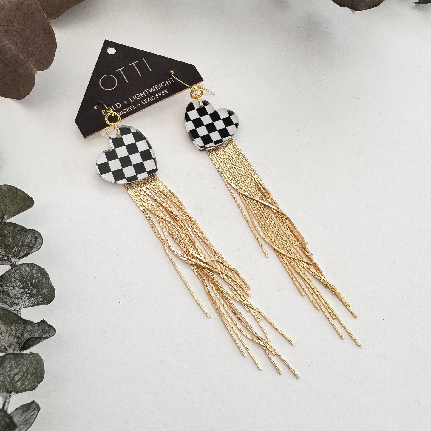 18K Gold Glamour Fringe earring: Checkerboard