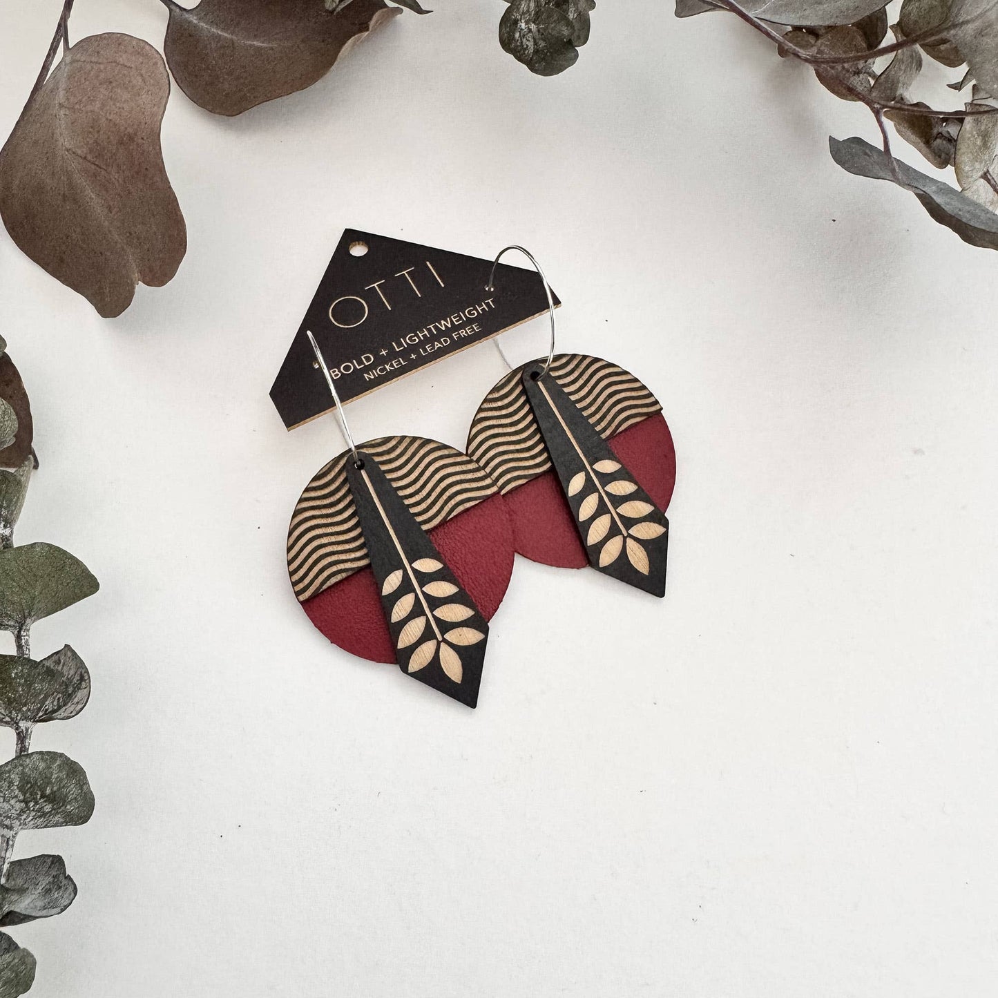 Architectural Leather + Birch earring: GEO Floral Waves