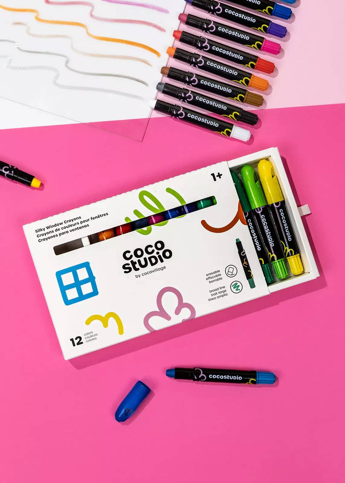 Erasable Silky Window Crayons - 12 colors