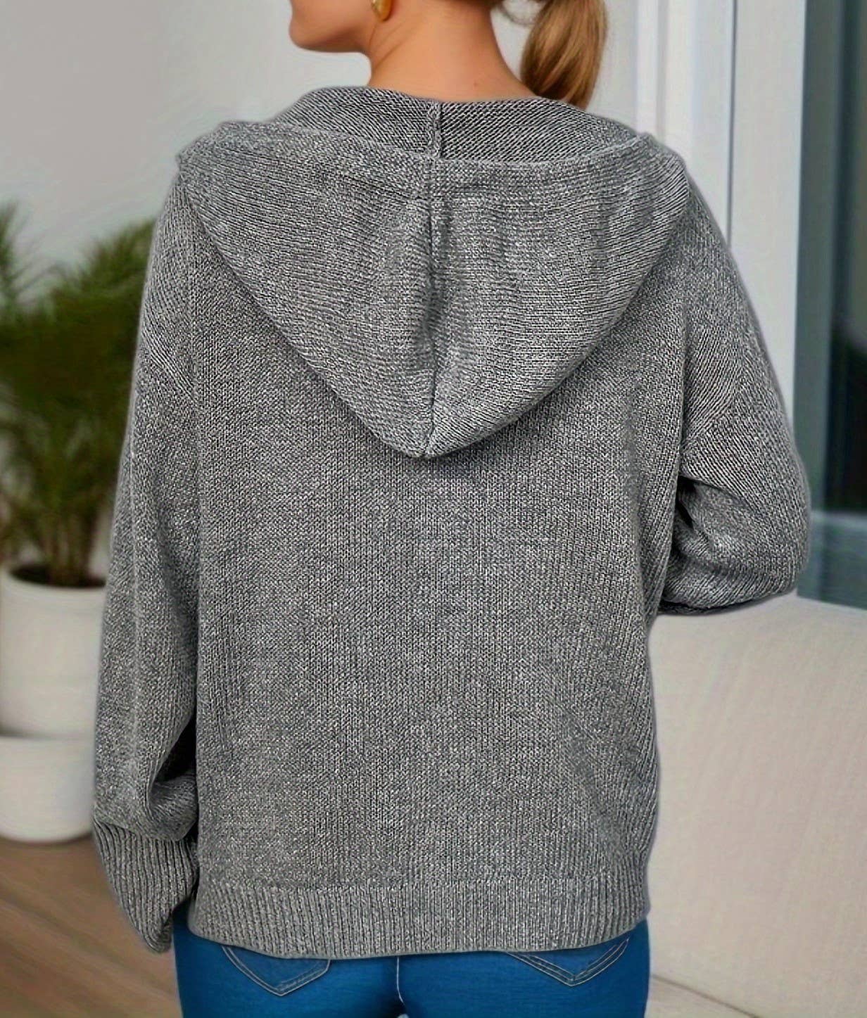 Hooded single breasted sweater drawstring cardigan