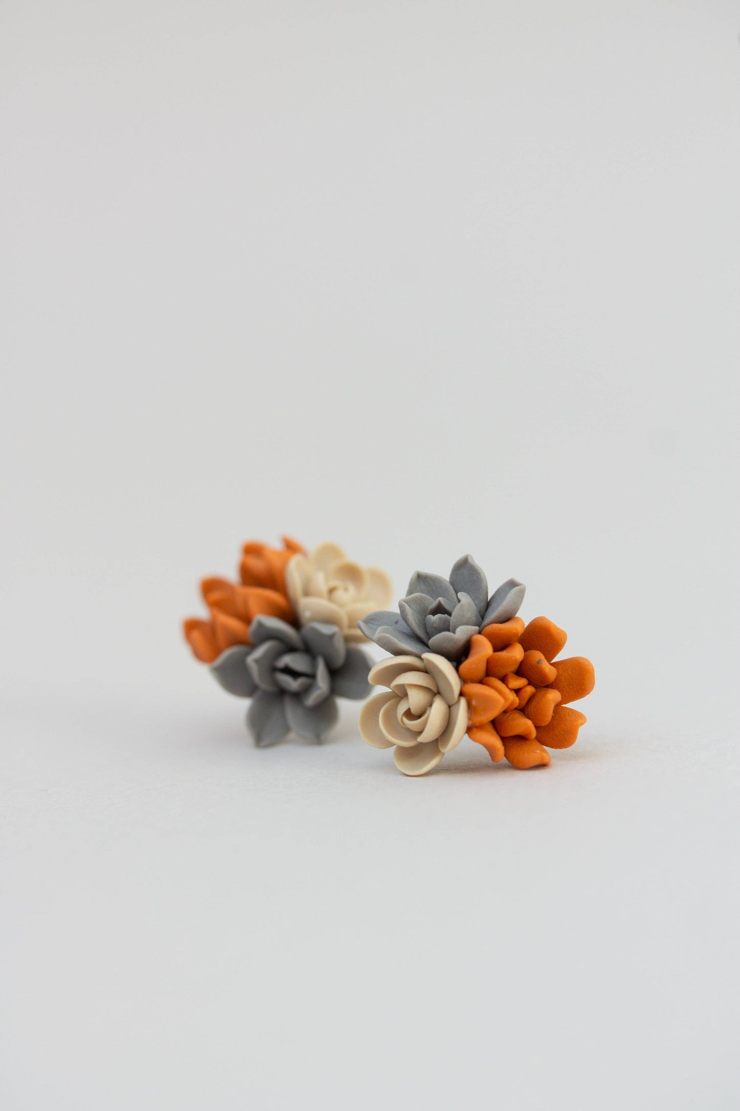 Succulent Stud Earrings - Orange Gray Echeveria Plant
