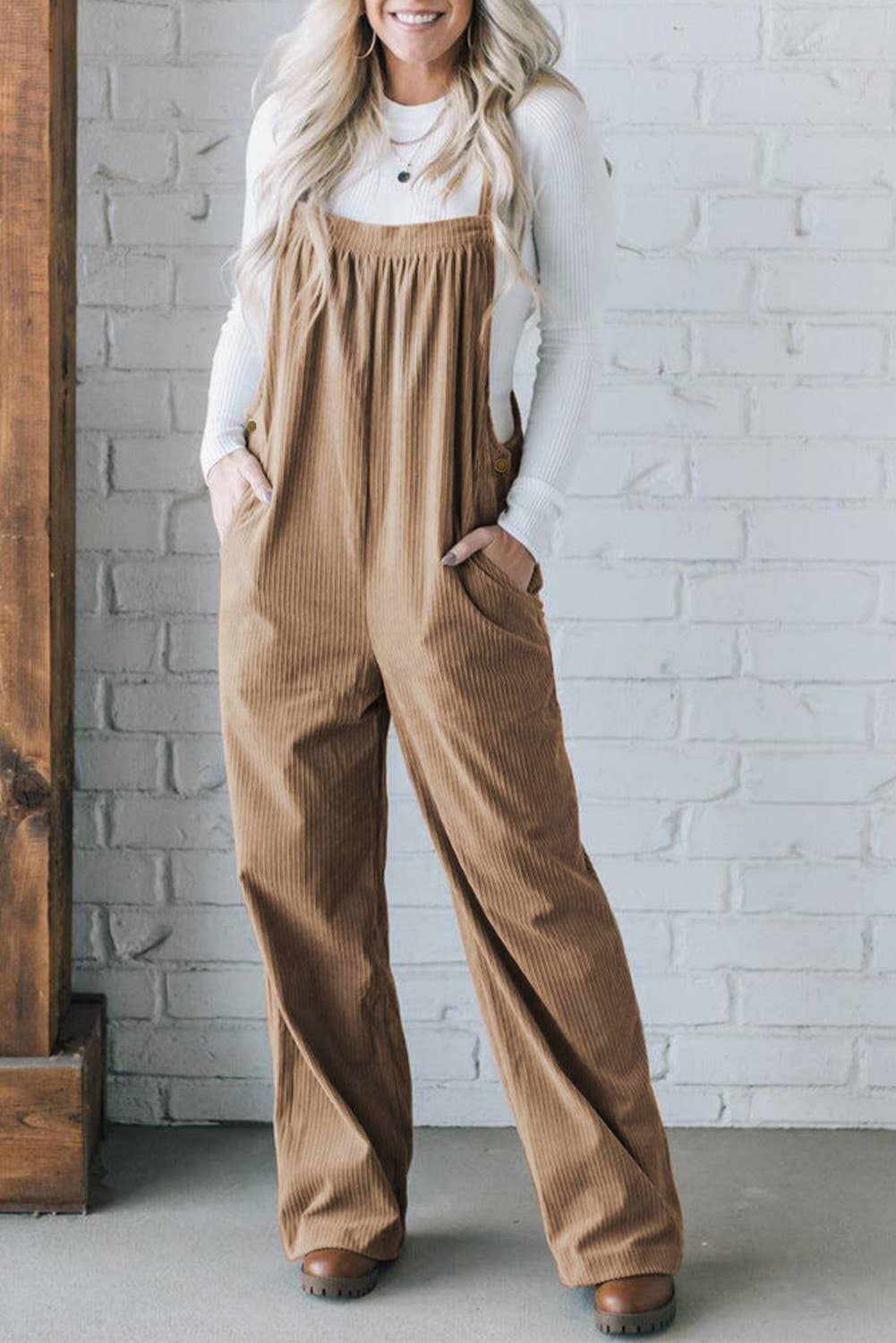 Corduroy Pocketed Wide Leg Loose Fit Overalls