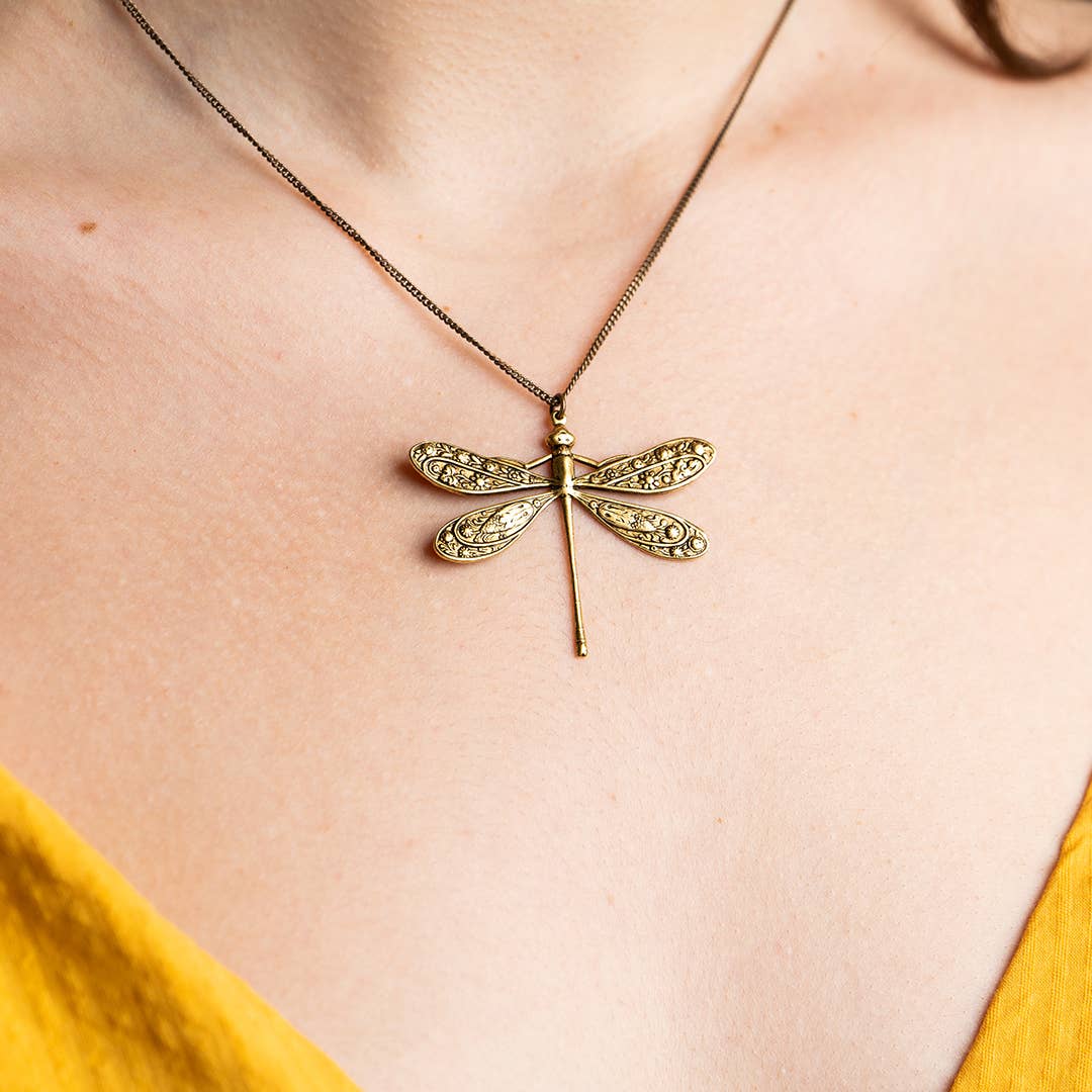 Golden Dragonfly Necklace - 18" Chain