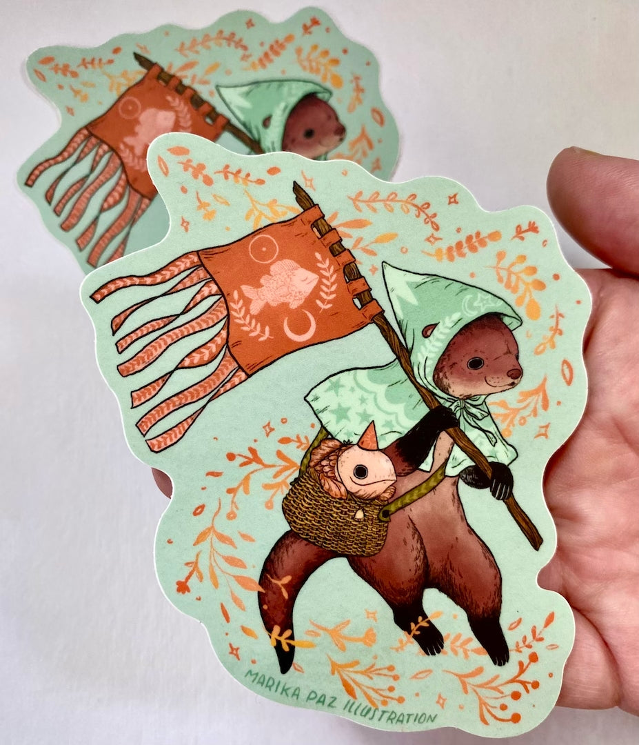 Otter and Fish Sticker