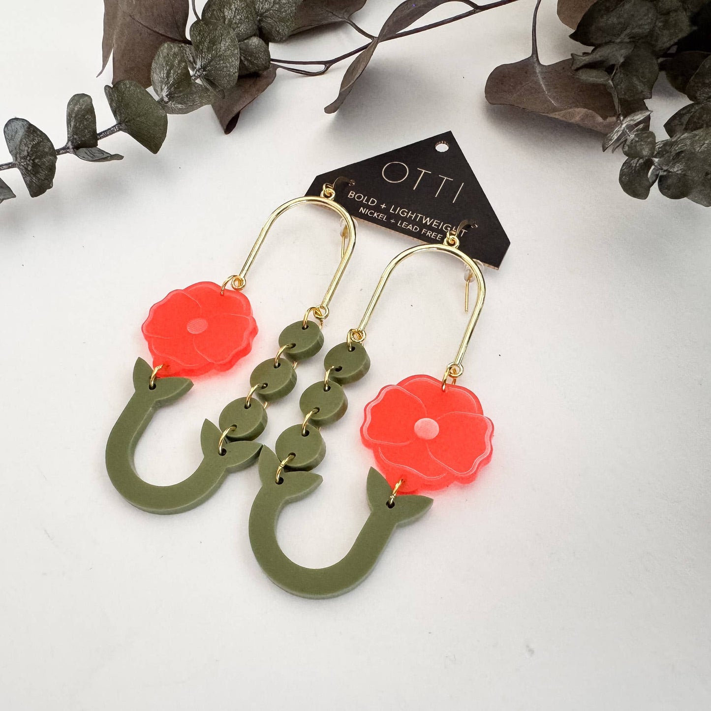 Botanical-Inspired Lightweight Acrylic Earring: Poppy Loop