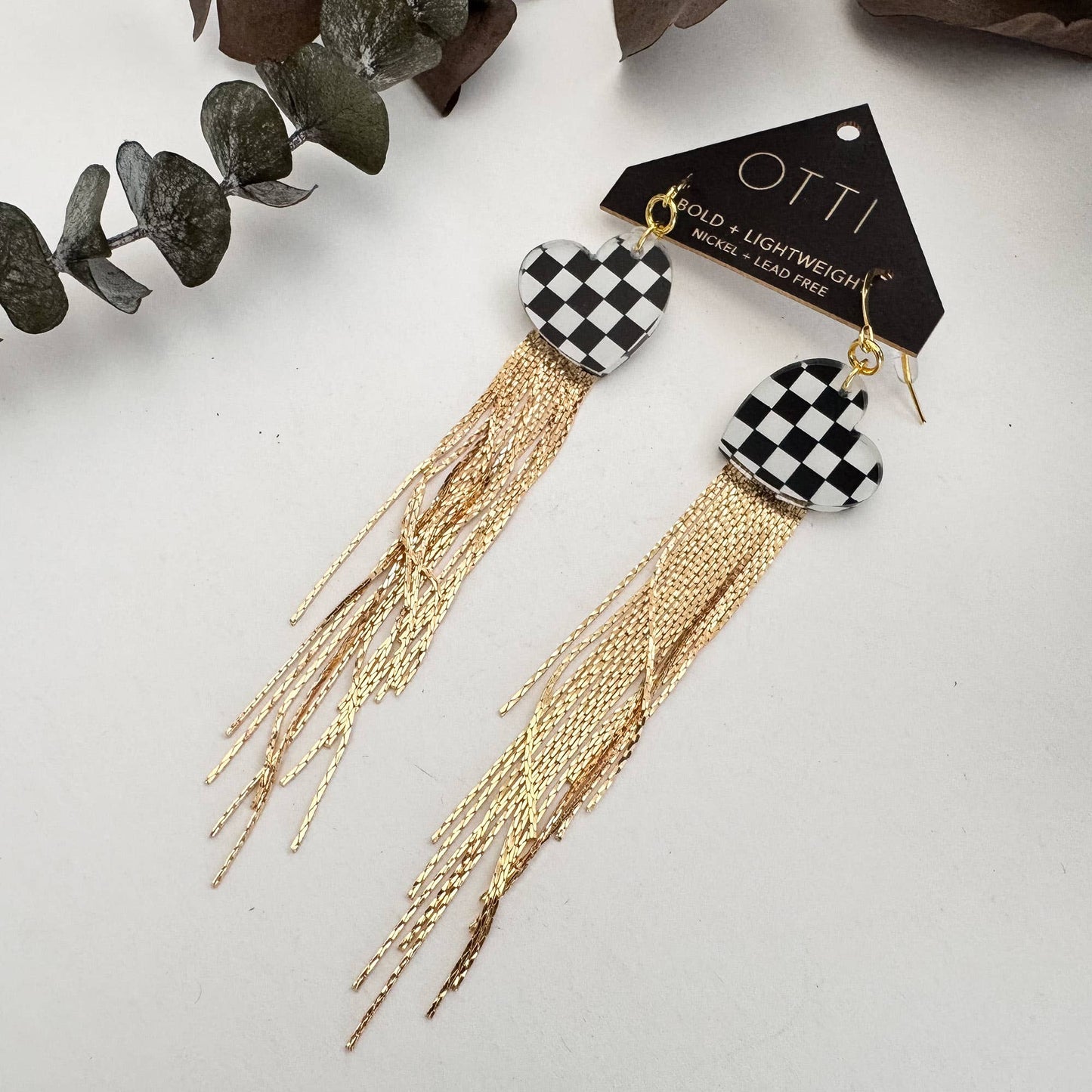 18K Gold Glamour Fringe earring: Checkerboard