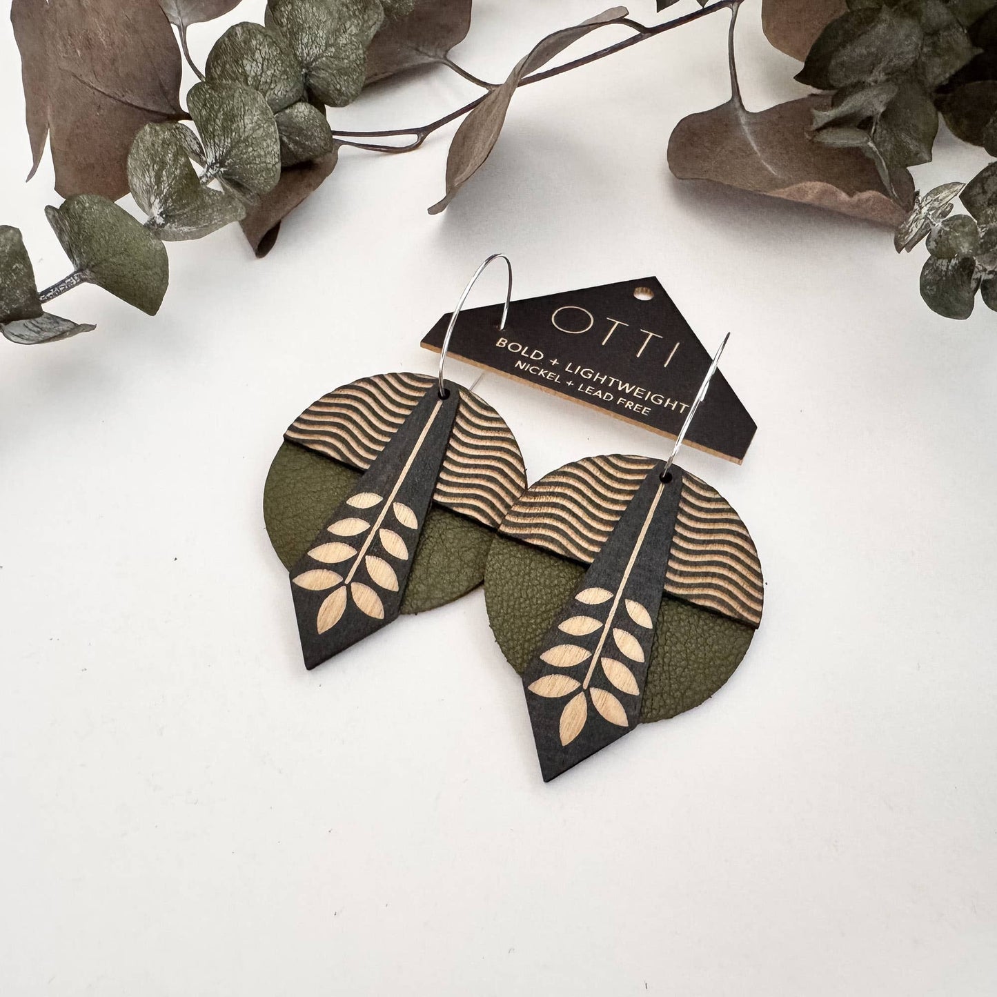 Architectural Leather + Birch earring: GEO Floral Waves