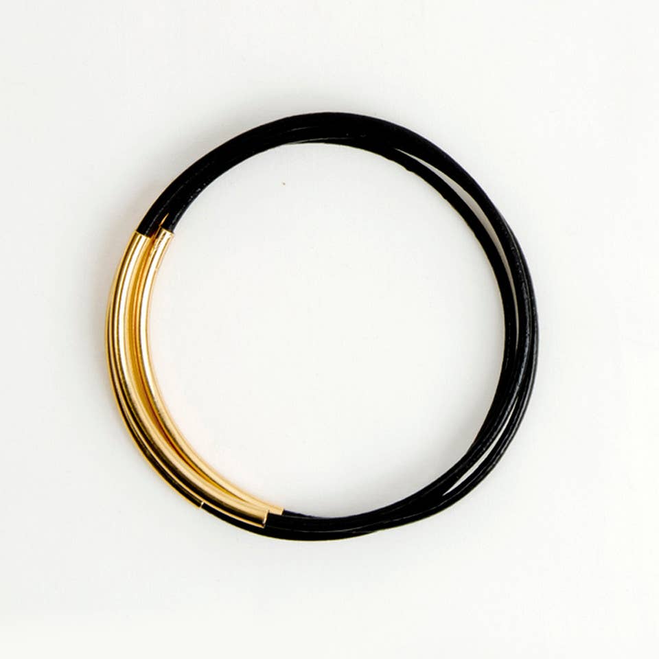 Leather and Metal Bar Bangles
