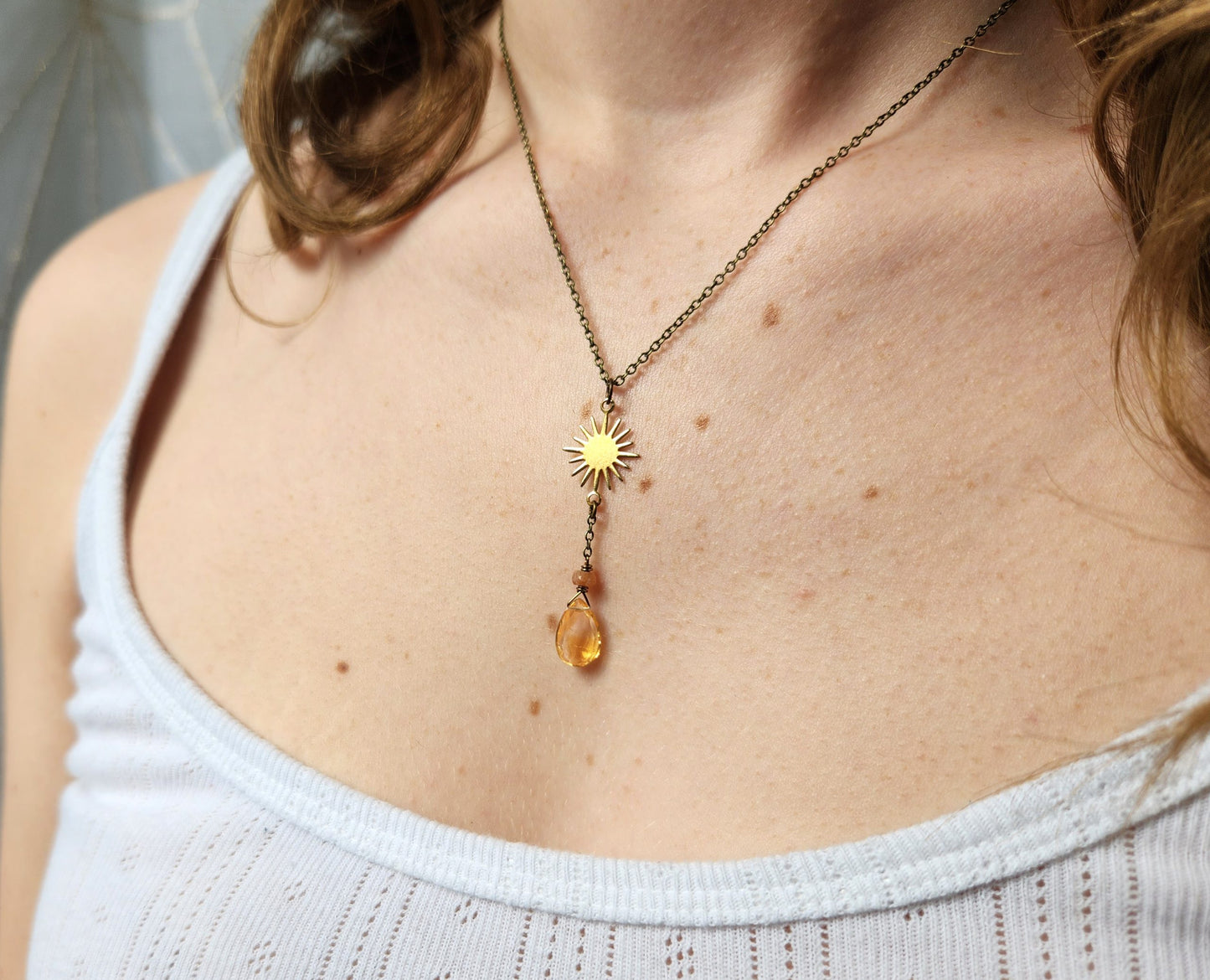 Citrine & Sunstone Sun Y Chain Necklace