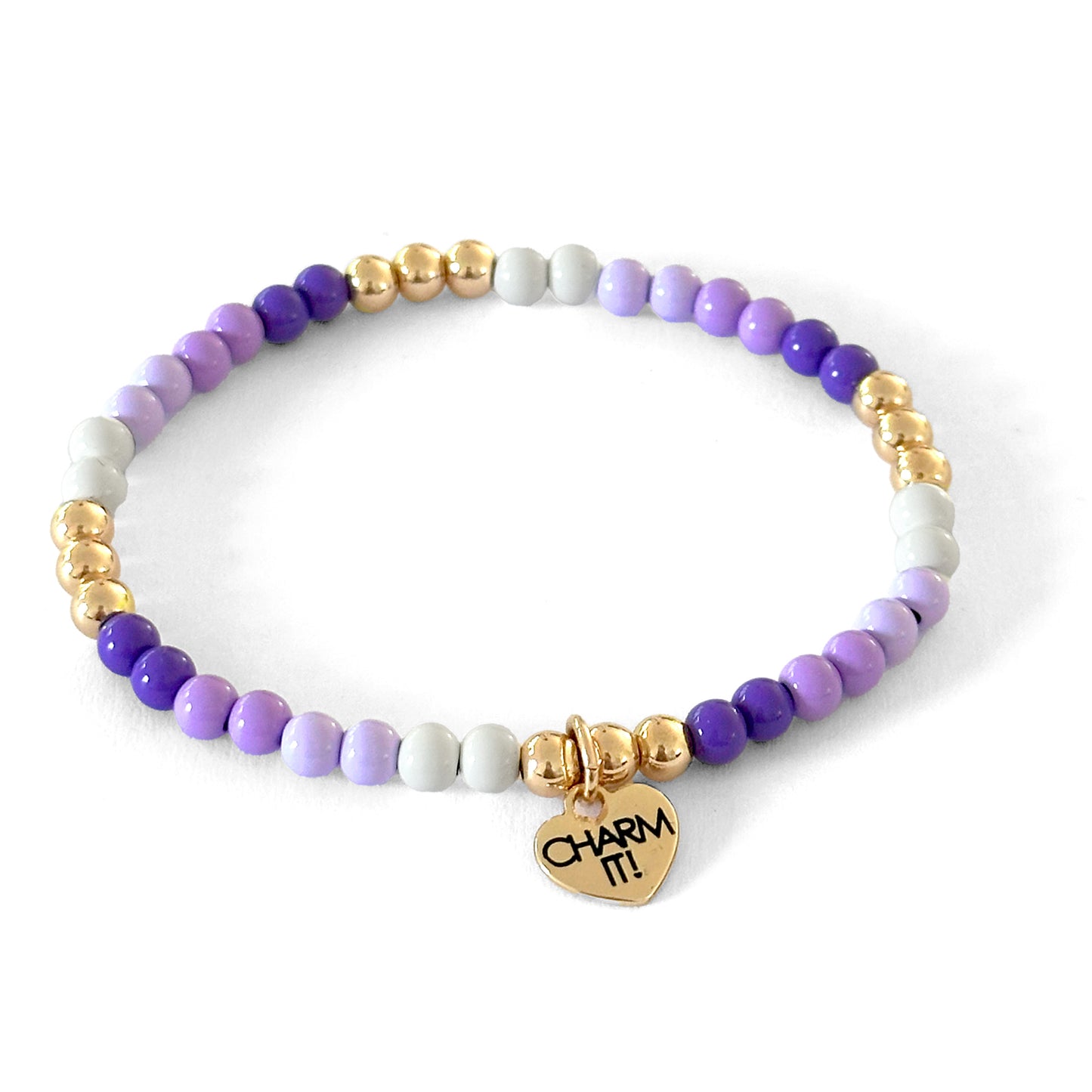 Charm It Gold Purple Stretch Bead Bracelet