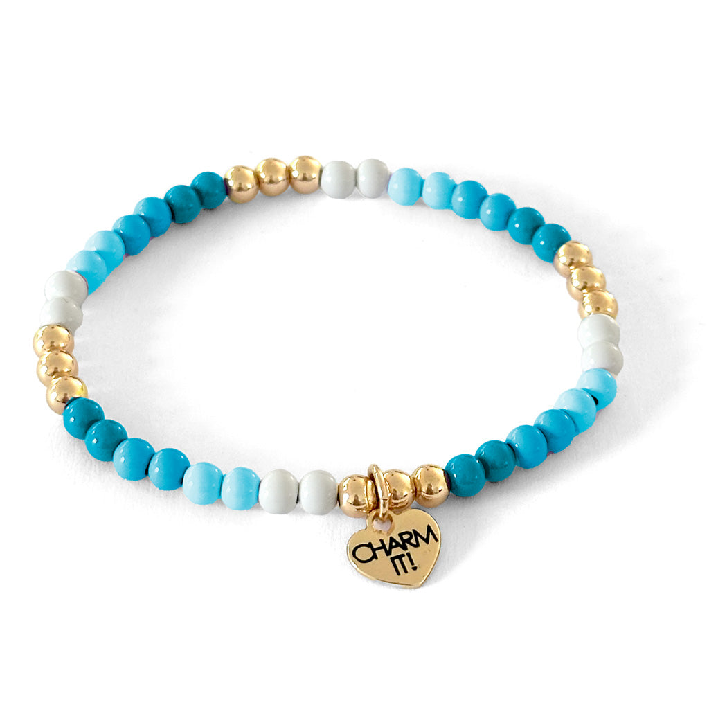 Charm It Gold Aqua Stretch Bead Bracelet