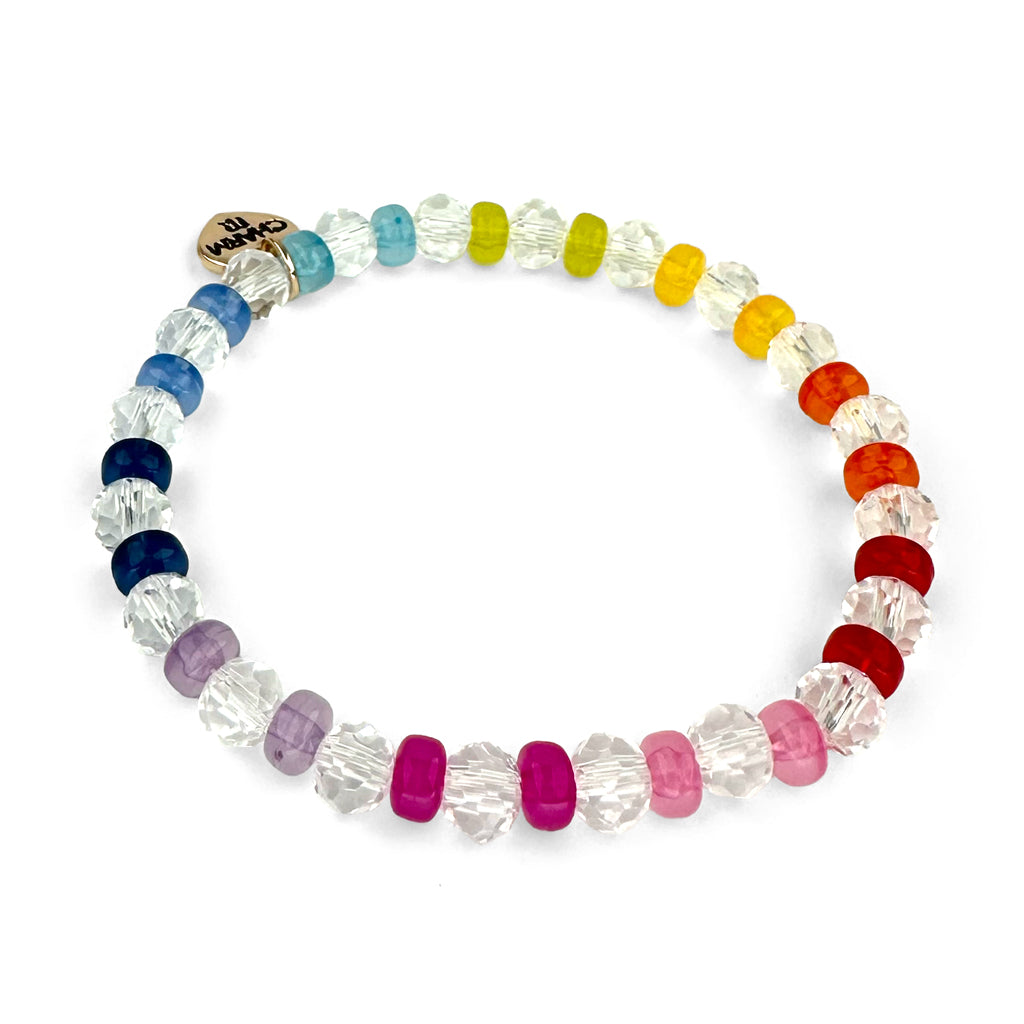 Charm It Faceted Rainbow Clear Stretch Bead Bracelet