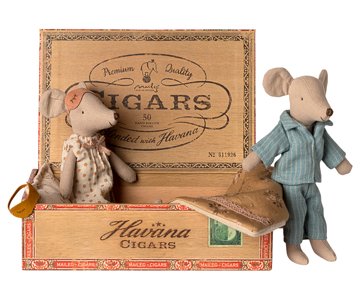 Mum and Dad Mice In Cigar Box