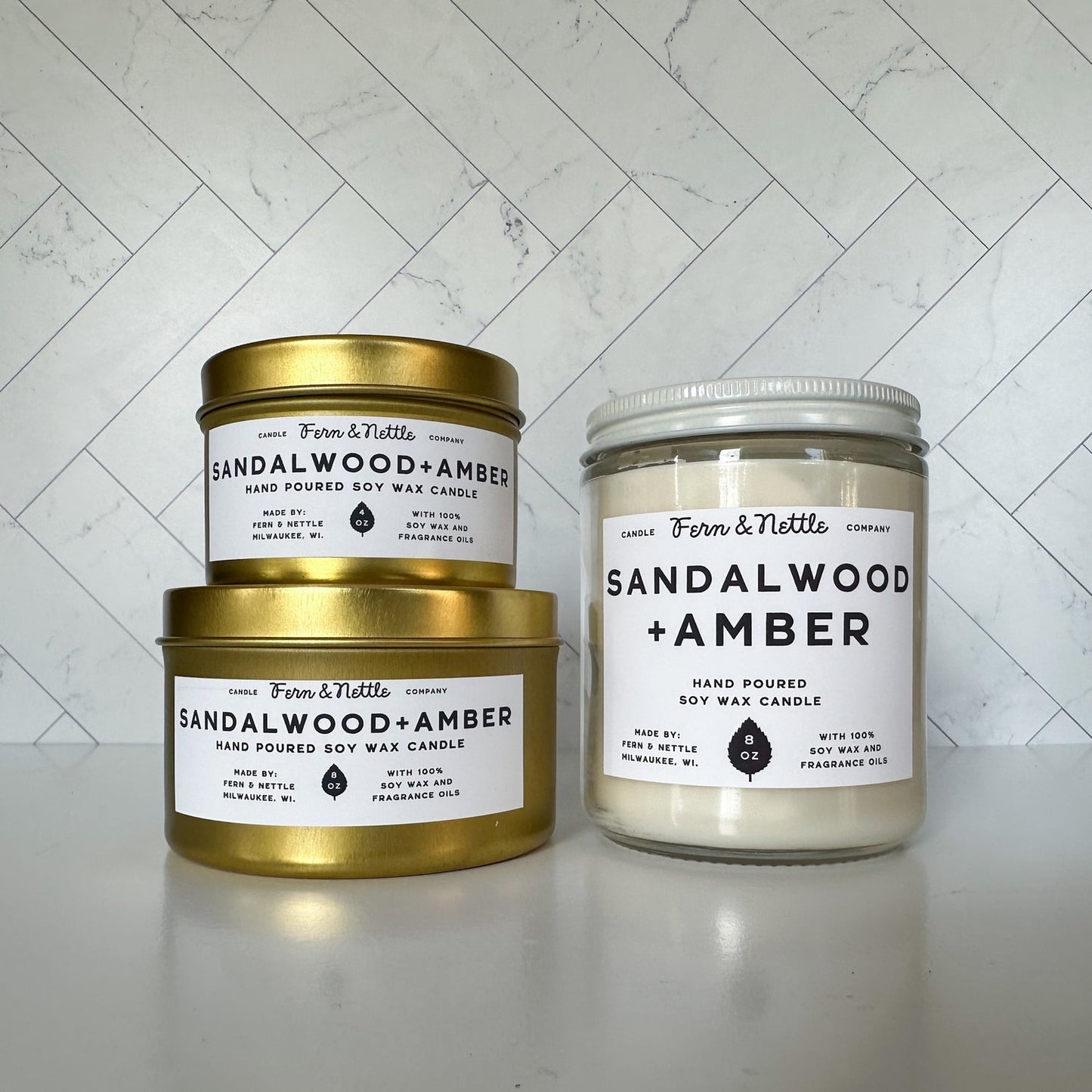 Fern & Nettle Sandalwood + Amber Candle