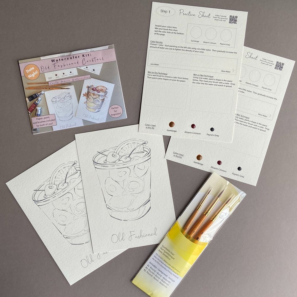 Date Night Watercolor Kit - Old Fashioned Cocktail