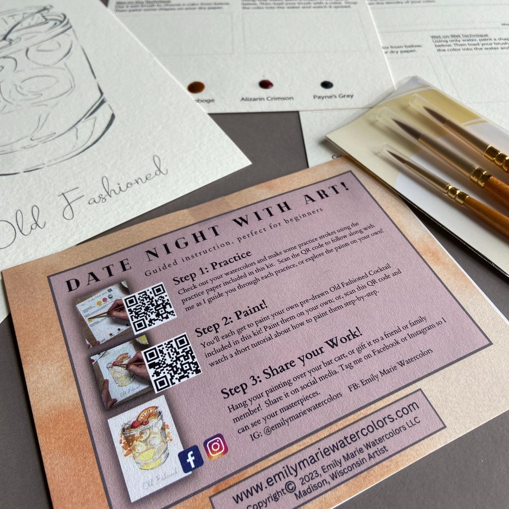 Date Night Watercolor Kit - Old Fashioned Cocktail