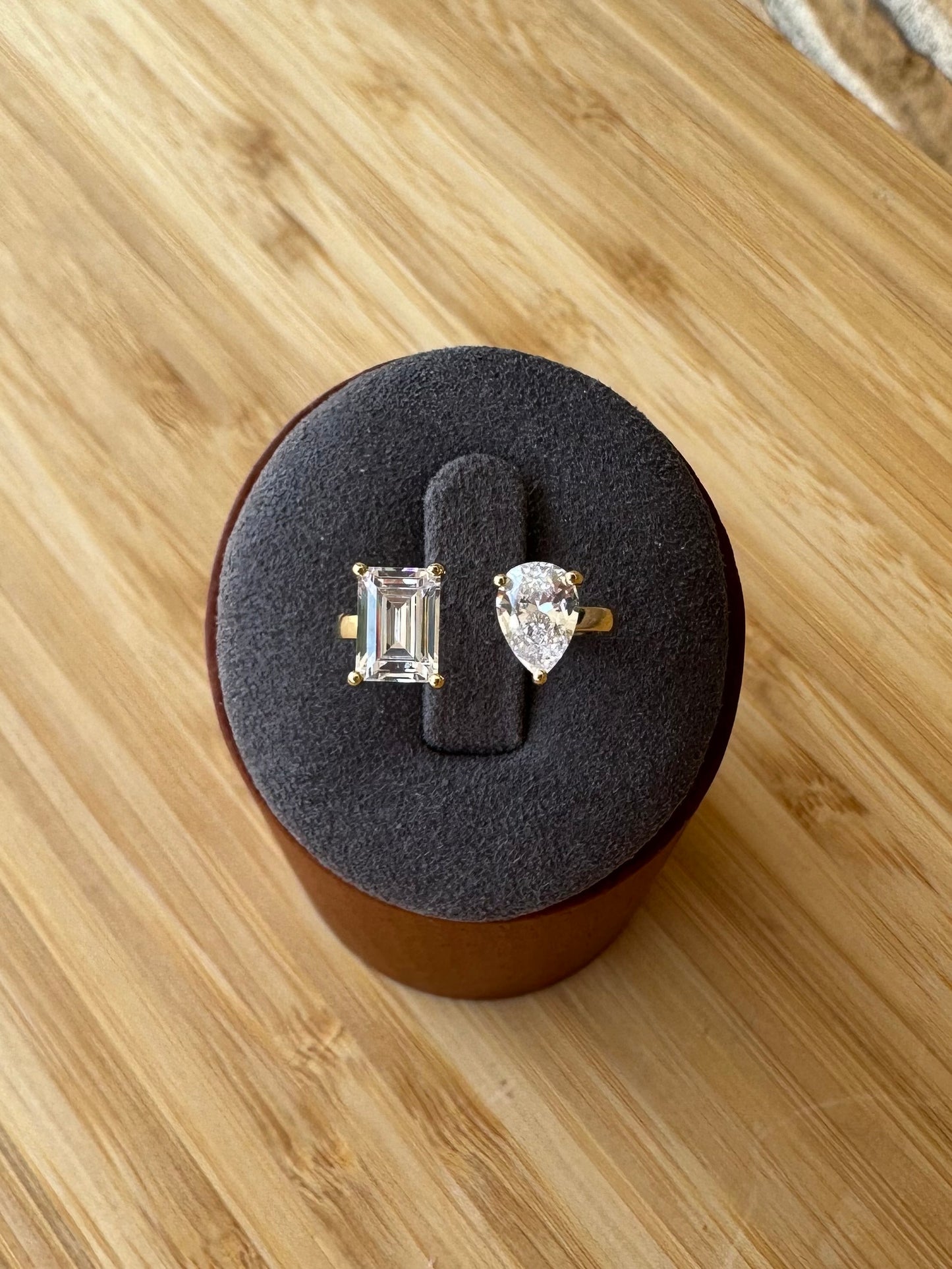 Pear And Rectangle CZ Adjustable Ring