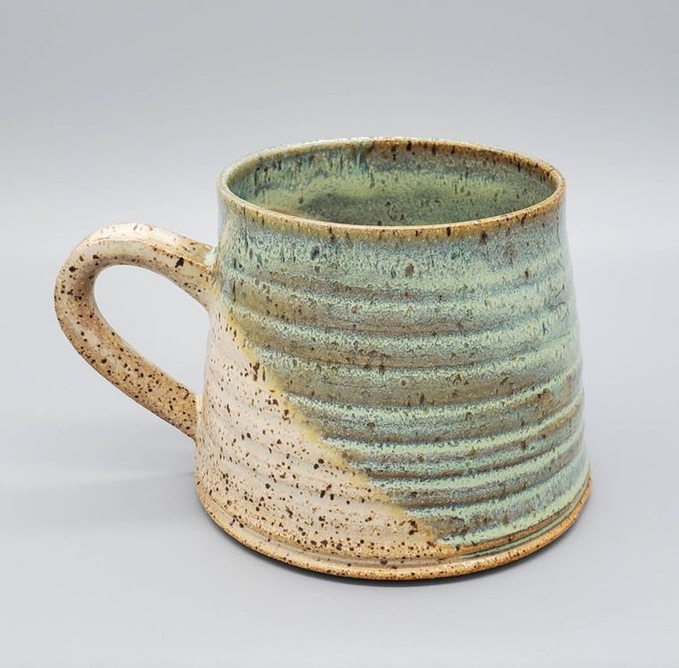 Rippled Hand-thrown Mug 10-12oz - Green&Beige