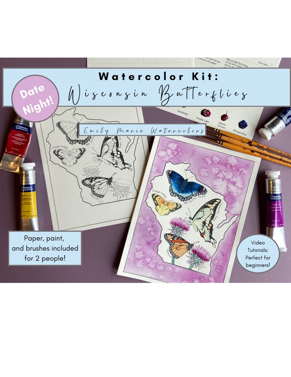 Date Night Watercolor Kit - Wisconsin Butterflies