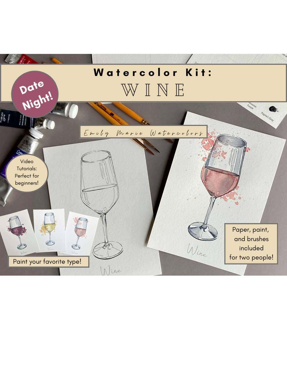 Date Night Watercolor Kit - Wine
