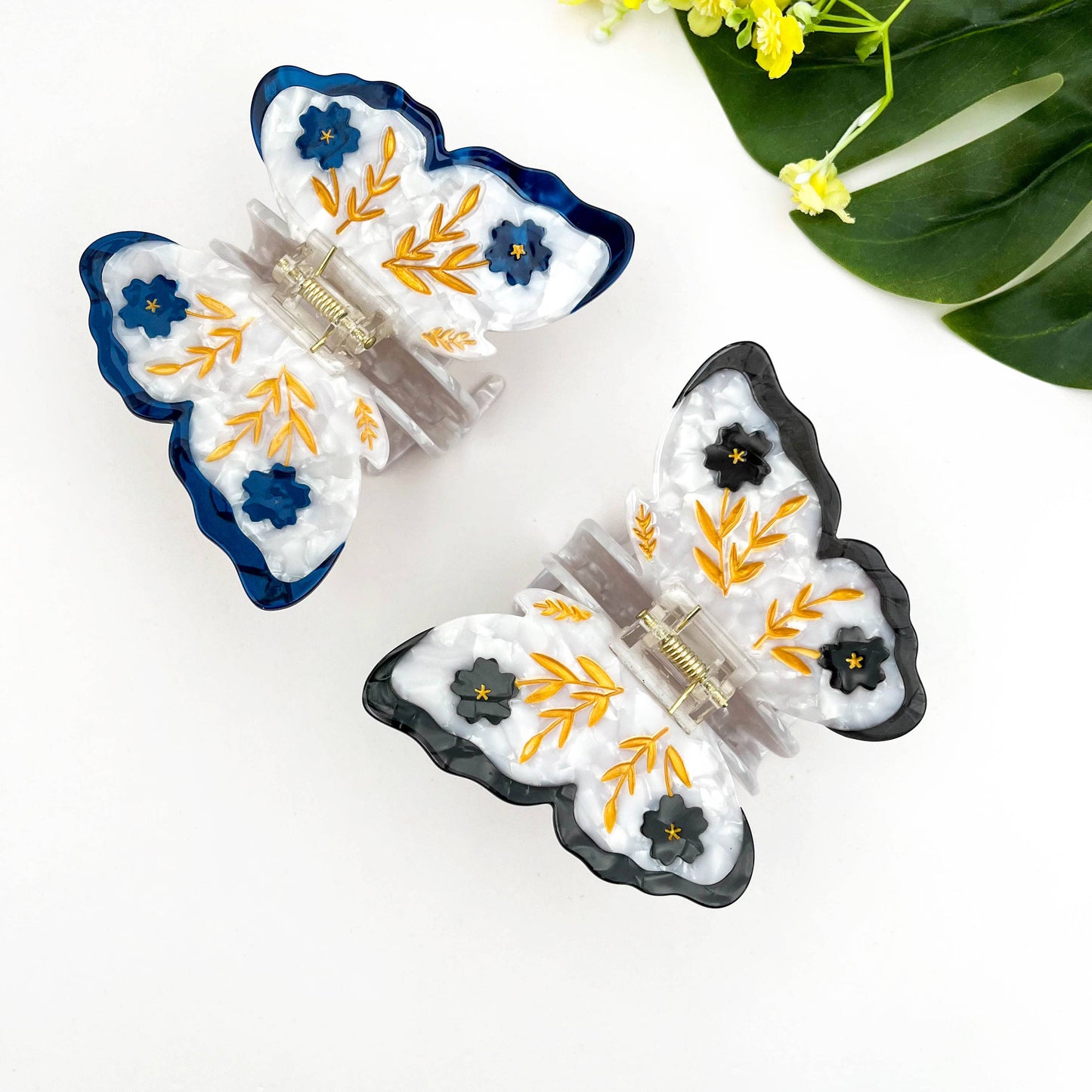 Acetate Butterfly Hair Claw, Floral Design