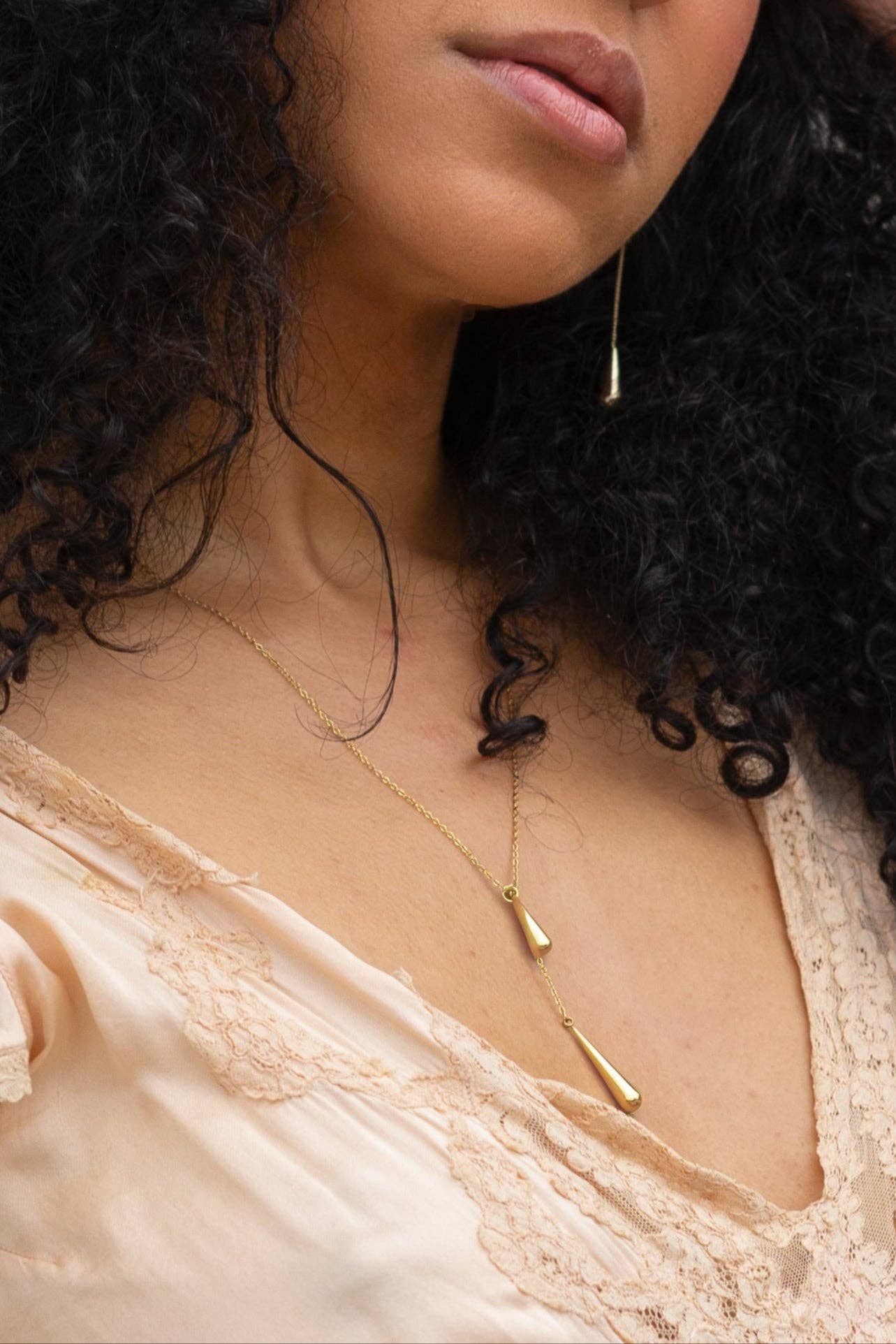 Tear Drop Threader Necklace - 18K Gold Plated
