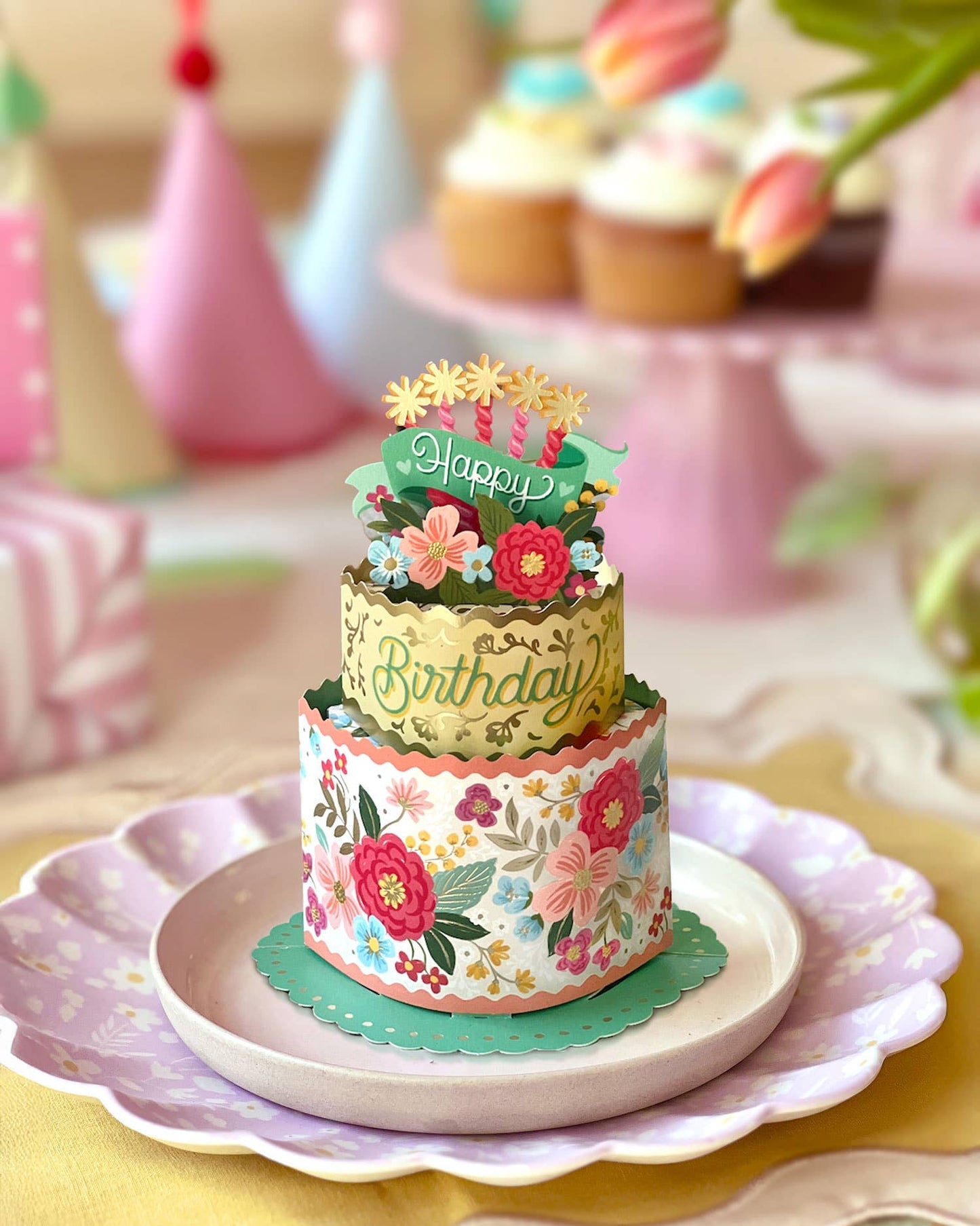 Mini Blooming Birthday Cake Pop-up Greeting Card