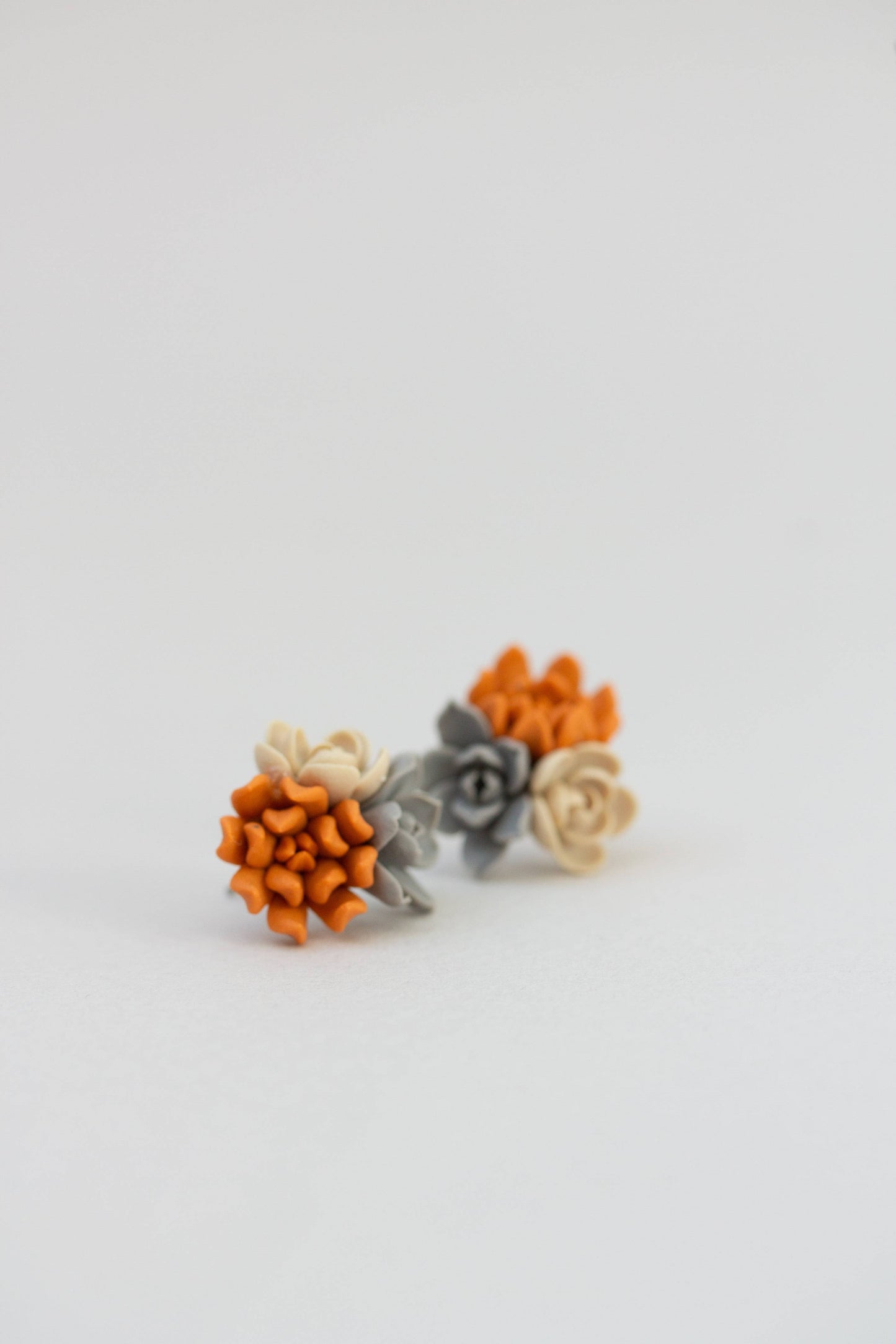 Succulent Stud Earrings - Orange Gray Echeveria Plant