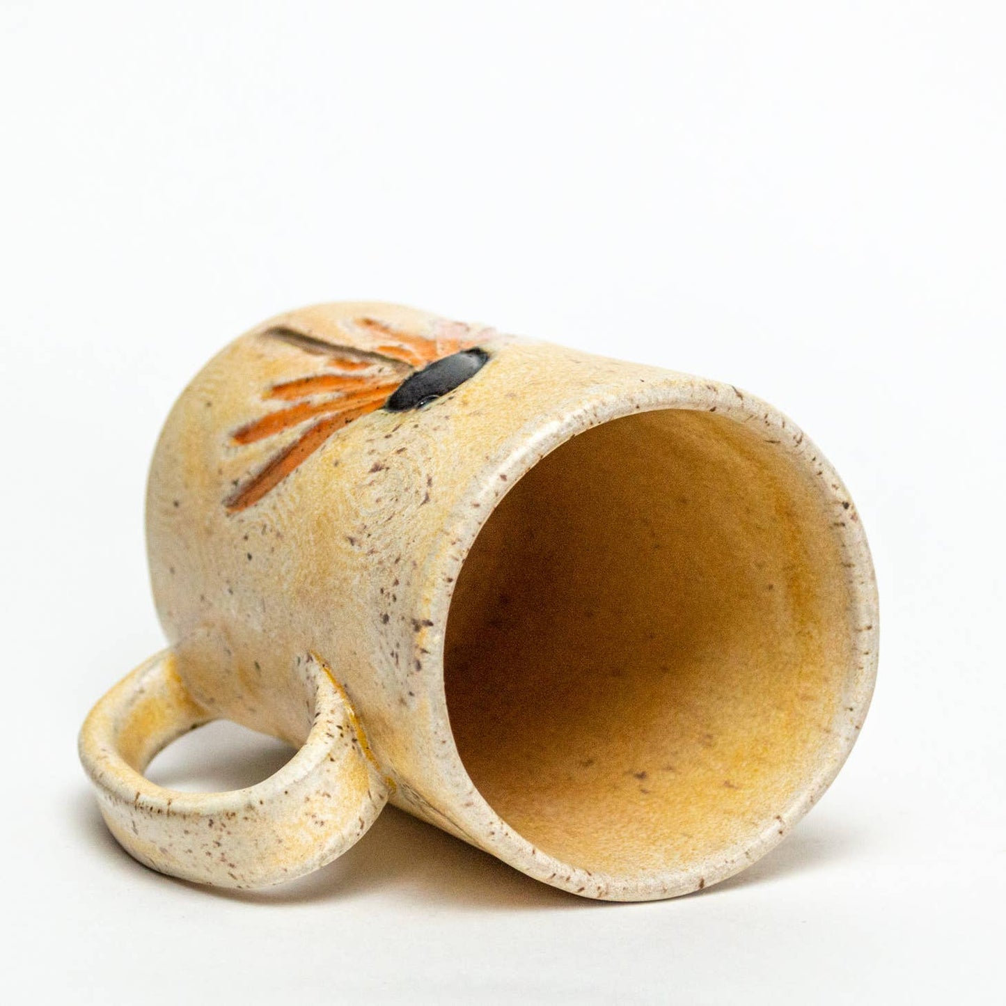 Orange Cone Flower Design Handmade Ceramic Mug 14 oz