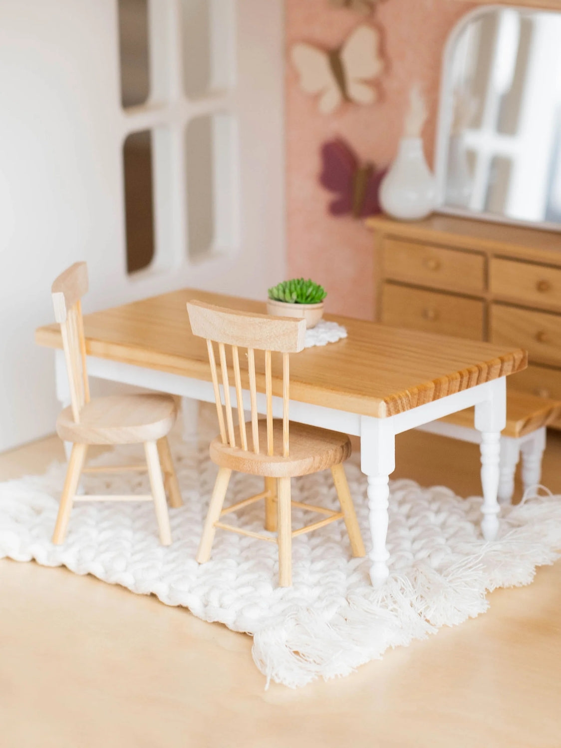 Dollhouse Farm Style Dining Table Natural Wood & White
