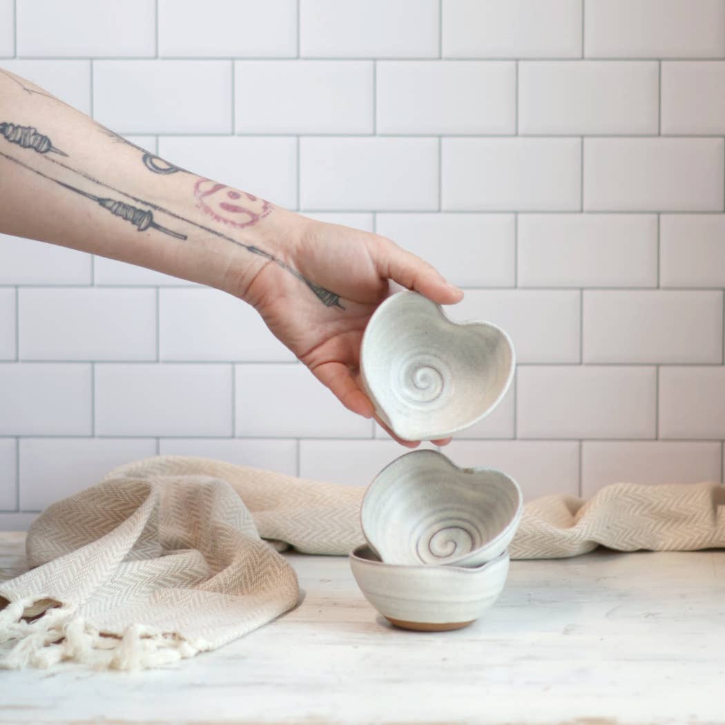 Handmade Heart-Shaped Small Bowl in Cream
