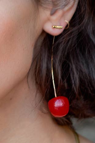 Cherry Threader Earrings - 18K Gold Plated/Resin