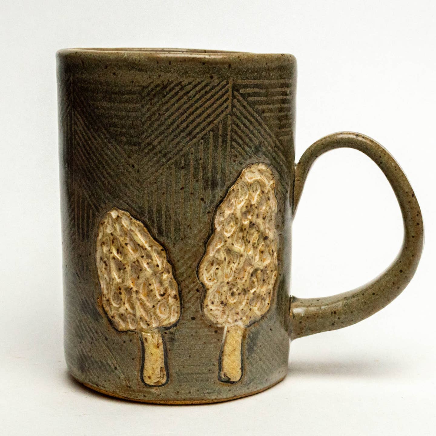 Morel Mushroom Design Handmade Ceramic 14oz Mug