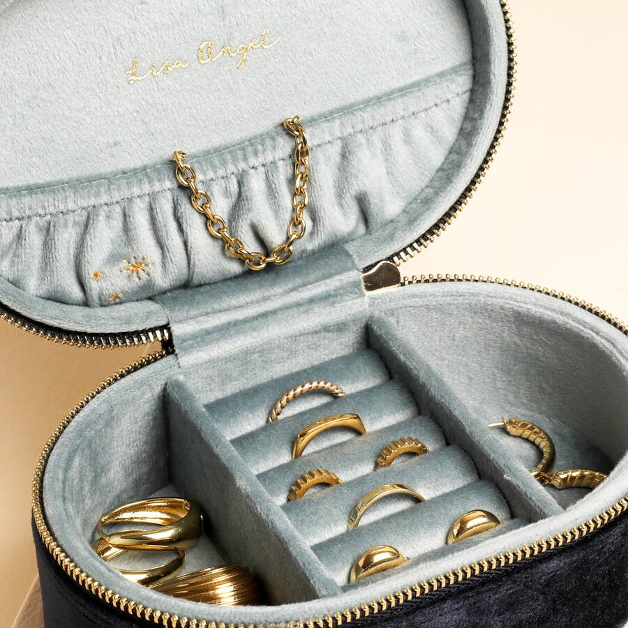 Navy Written In The Stars Velvet Oval Jewellery Case