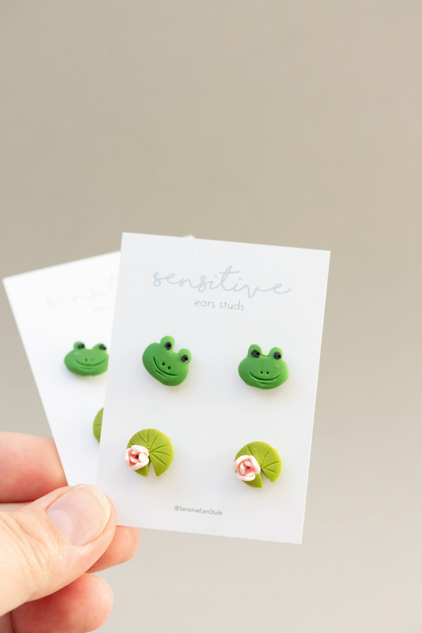 Frog & Water Lily Stud Earrings Set – Hypoallergenic
