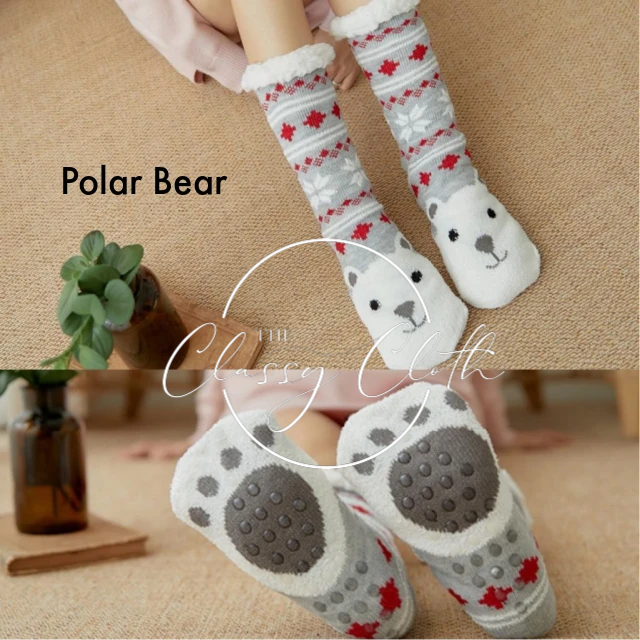 Non-Slip Sherpa Lined Socks - Polar Bear